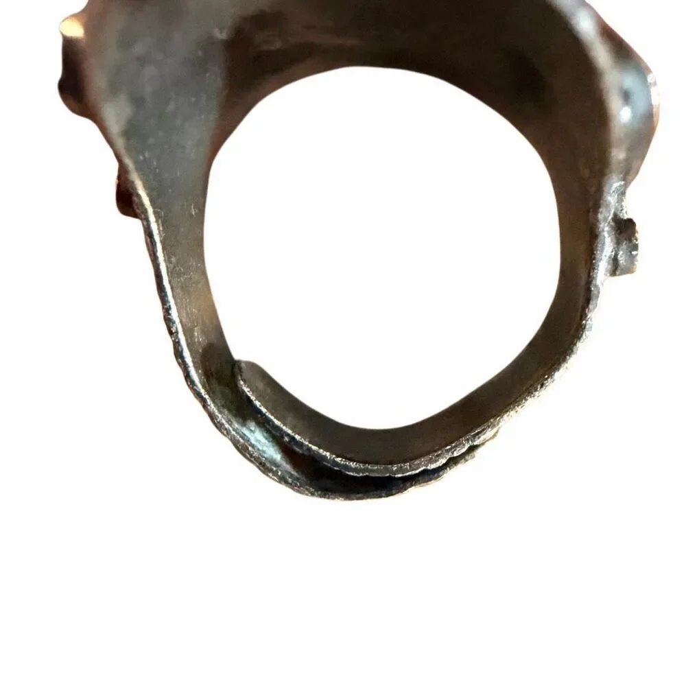 NEMCO Sculptural Silver Tone Statement Ring with Blue Cabochons